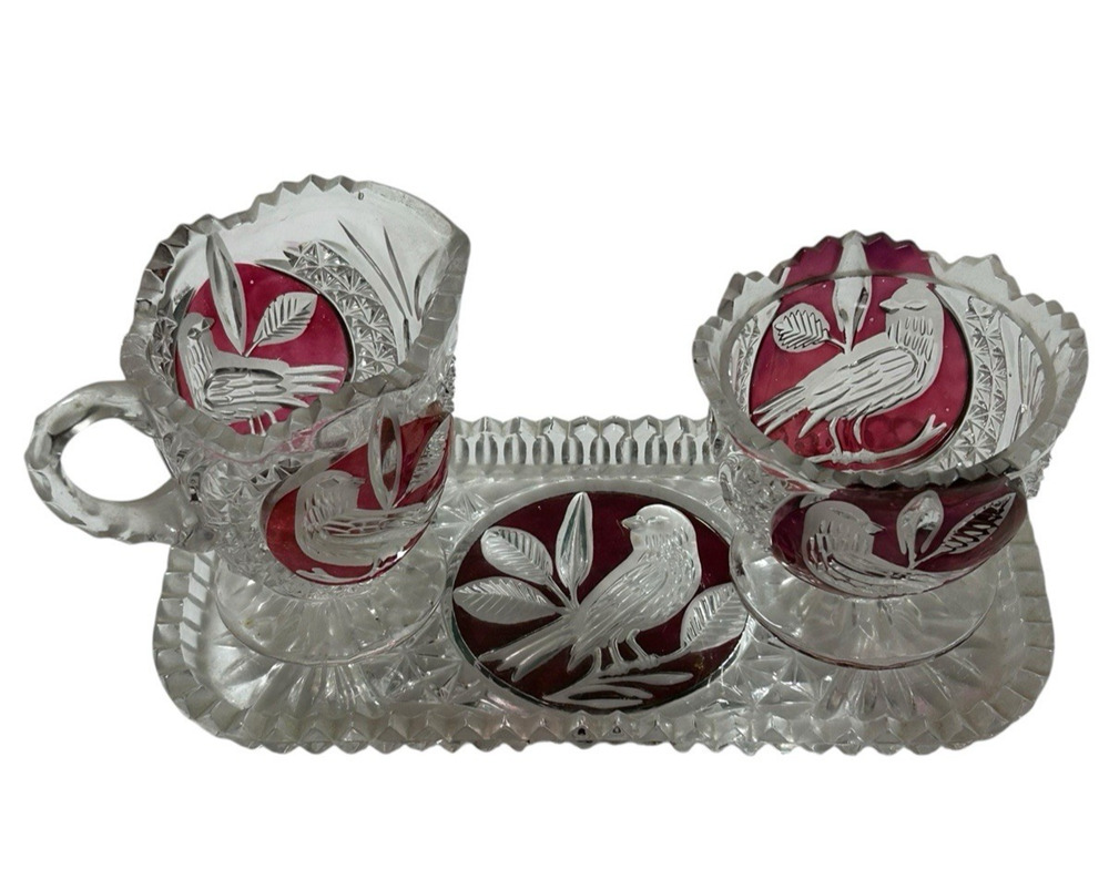 Hofbauer Byrdes Creamer, Sugar, & Rectangular Plate Holder- 3 Piece Set NICE!